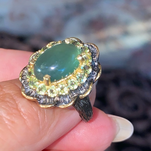 Genuine Chrysoprase Peridot Ring